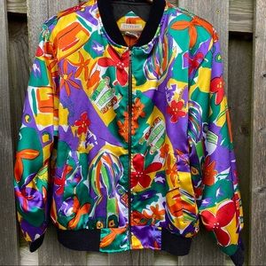 Vintage Retro 80s Stefano silky floral bomber jacket Small colorful